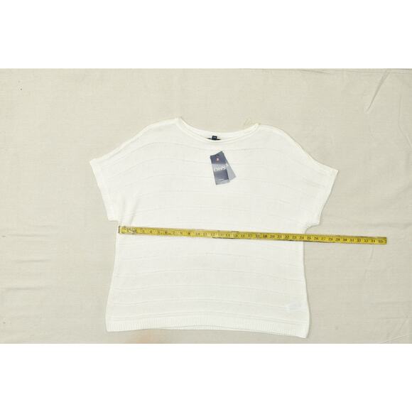 CHAPS Women's White Striped Short Sleeve Sweater Plus Size 2X Acrylic NEW - Picture 3 of 8